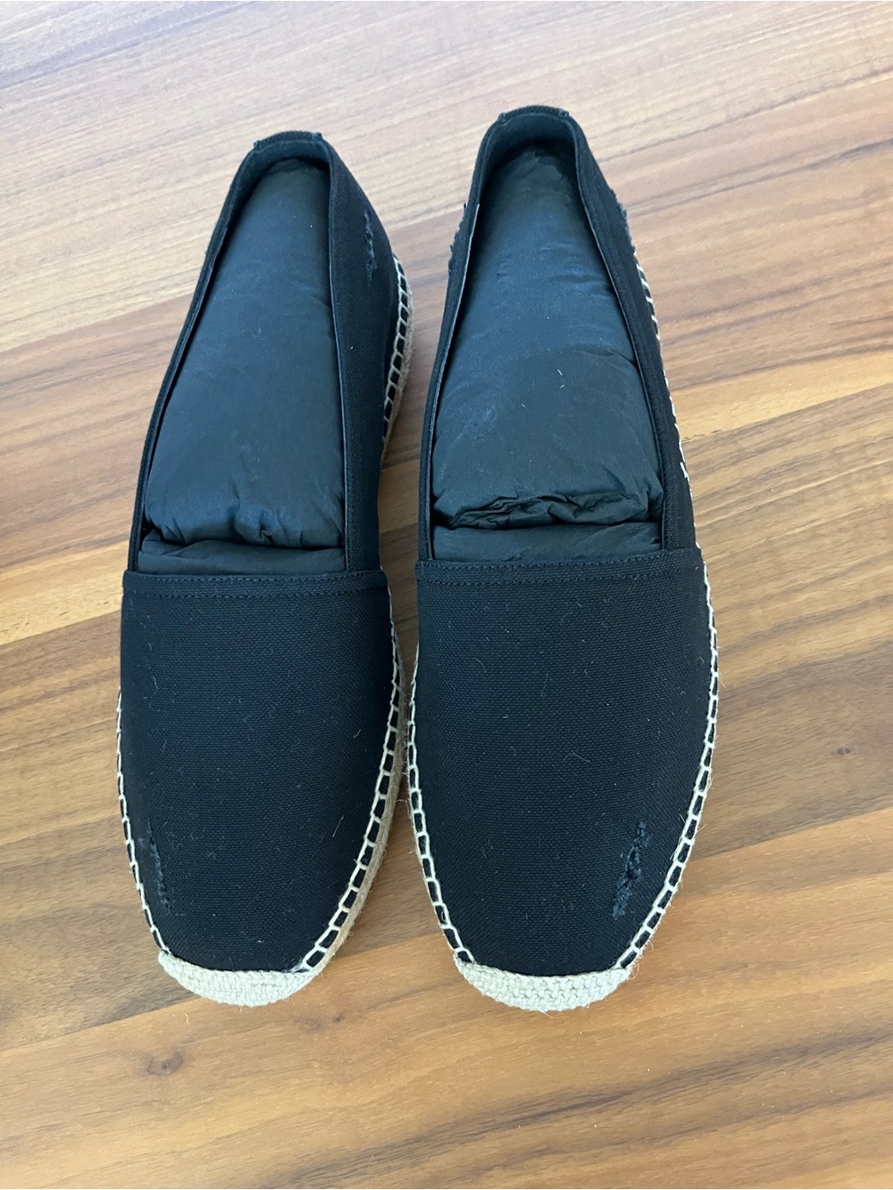Saint Laurent Men's Black Canvas Espadrille Slip-Ons with Jute Trim - Picture 3 of 7